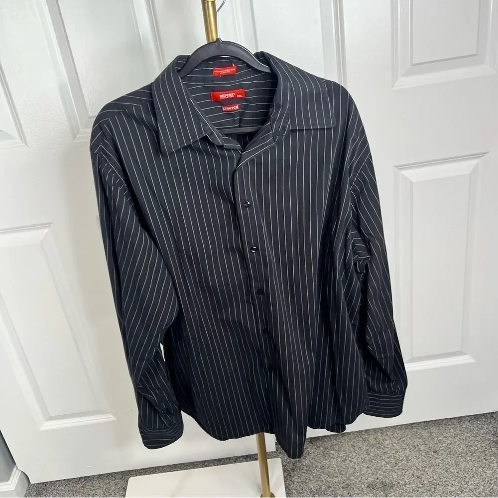Sz XXL Report Collection Black Striped Dress Shirt